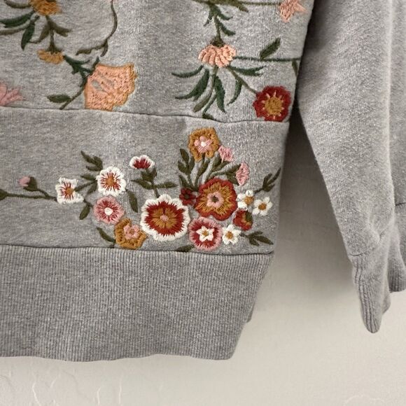 Maeve x Anthropologie Marcie Sweatshirt Womens XS Gray Floral Embroidery Boho - Picture 6 of 14